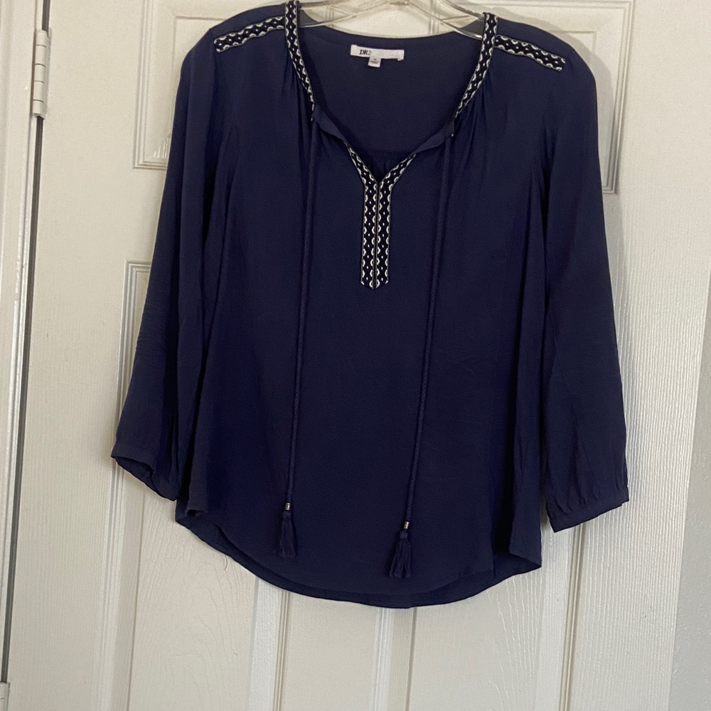 DR2 Navy Blouse with Embroidered Accents